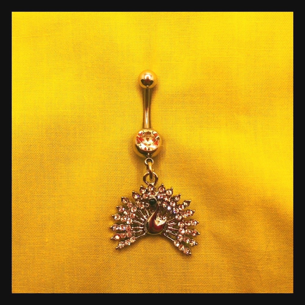 Silver Peacock Dangle Belly Ring